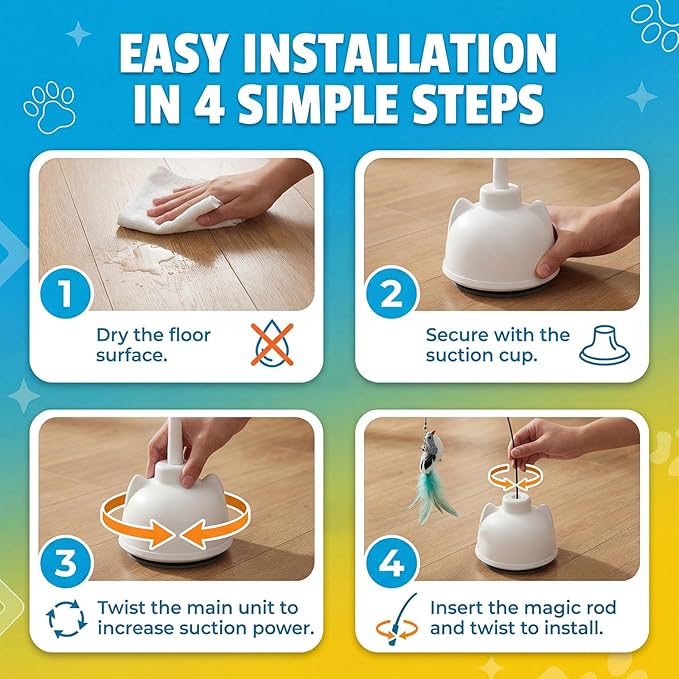 2 In 1 Electric Cat Wand Toy Interactive Cat Toys for Indoor Cats 360° Cat Toys for Bored Indoor Adult Cats, 2-Speed Fly Cat Chase Toy Automatic Cats Toys with Suction Cup Electric Cat Teaser Wand