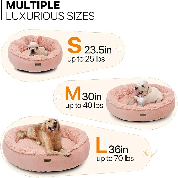 MoNiBloom 36"x36"x9" Dog Beds for Large Size Dogs Machine-Washable Short Plush Pet Beds Warming Cozy Soft Bed for Dogs and Cat, Pink