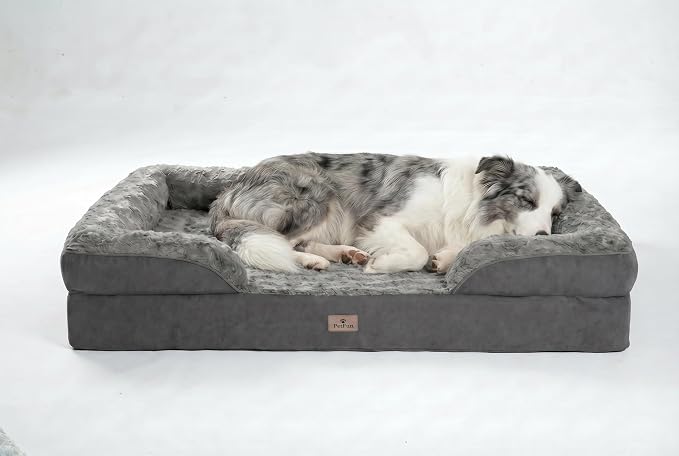 XXL Orthopedic Dog Beds Large Sized Dog - Washable Large Dog Cat Bed Waterproof, Comfort Dogs Couch Sofa with Washable Removable Cover, Pet Bed with Nonskid Bottom, 53'', Dark Grey
