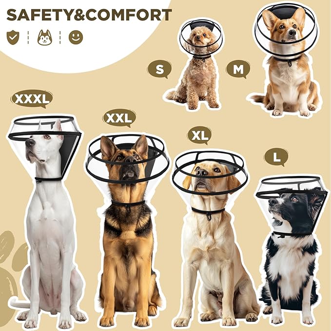 Transparent Dog Cone Collar for After Surgery,Dog Alternative Cones for Small Large Medium Size Dogs,Adjustable Depth Pet Recovery Collars,Elizabethan Collar for Dogs Stop Licking Wound-XXL