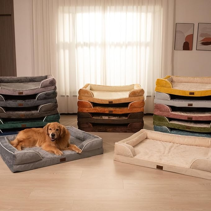 Comfort Expression Orthopedic Dog Bed for Extra Large Dogs 48x30 Inch, Waterproof Egg Crate Foam XXL Pet Bed with Removable Bolsters, Dog Couch with Washable Cover & Non-Slip Bottom, Beige