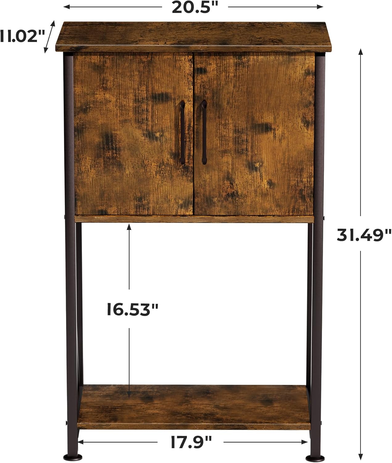 5-10 Gallon Fish Tank Stand, Metal Double Aquarium Stand with Cabinet for Fish Tank Accessories Storage, Heavy Duty 20.5" L* 11.02" W Tabletop, 500LBS Capacity Rustic Brown and Black PG06YGN