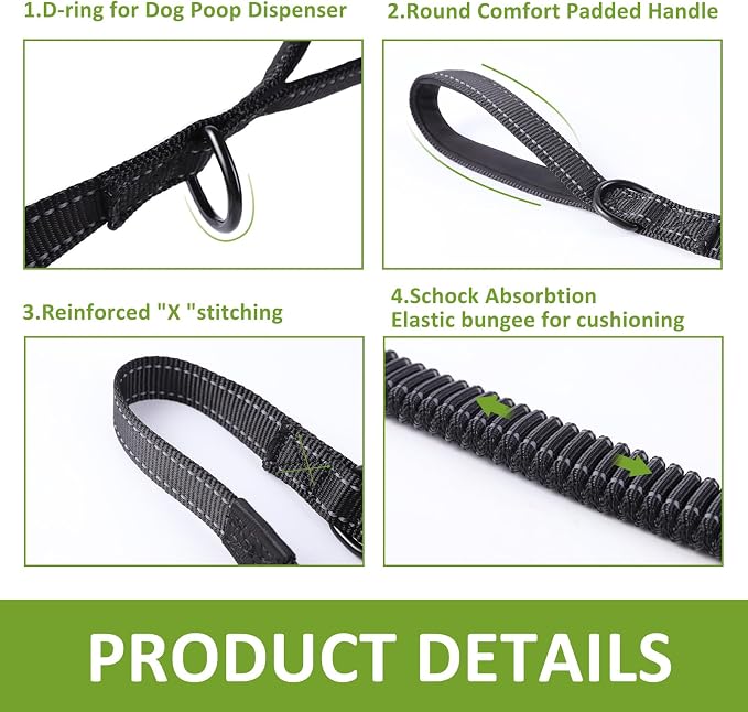 ECO-CLEAN 300-Count Dog Poop Bags with Easy-Tie Handles, 6 Ft Bungee Dog Training Leash for Medium Large Dogs