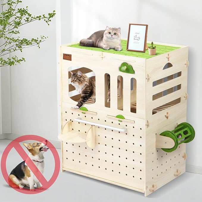 Cat Litter Box Enclosure Furniture with L-Shaped Anti-Tracking Exit, Litter Control Cabinet Captures Litter from Paws & Guides It Back into the Box, Fits Boxes up to 23.6" x 15.8" x 8", Birch Plywood