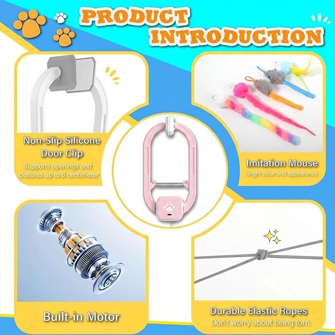 Rechargeable Electric Cat Teaser – Interactive Door Clip Teaser for Cats, 2 Motion Modes (360° Spin & Irregular Jumping), Smart Auto Cat Toy for Exercise & Fun (No Remote)(Pink)