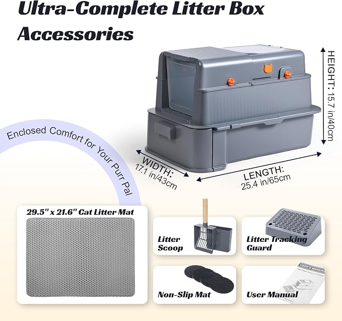 Stainless Steel Litter Box with Drawer, XL Enclosed Metal Litter Box with Lid, for Kittens & Multi-Cat Homes, Easy-Clean, Activated Carbon Odor Filter