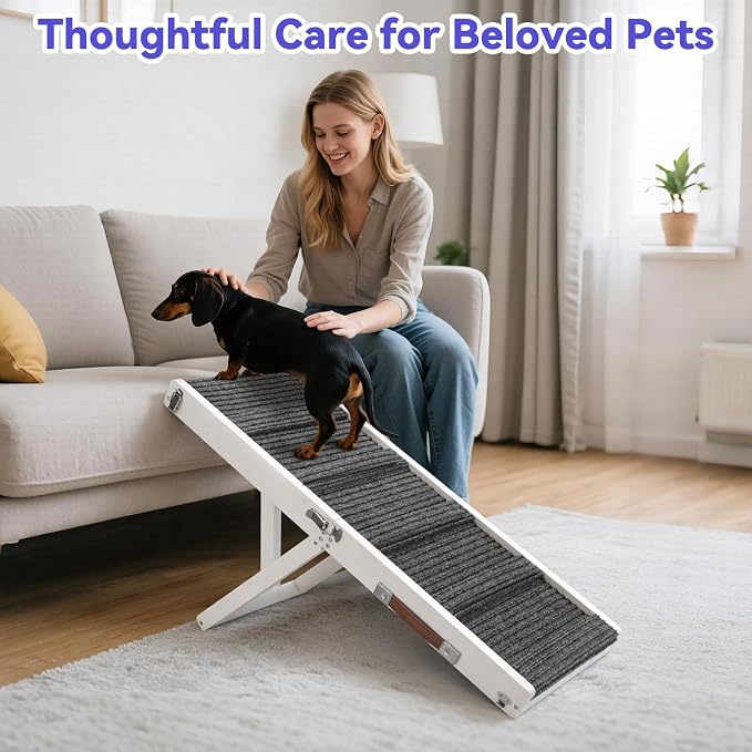 Pawaboo Foldable Dog Ramp, Small Dog Ramp for Couch, 4 Adjustable Height from 13'' to 21", Stable Pet Steps with Non-Slip Pad, Portable Pet Ramps Use for Couch Sofa Stairs, White