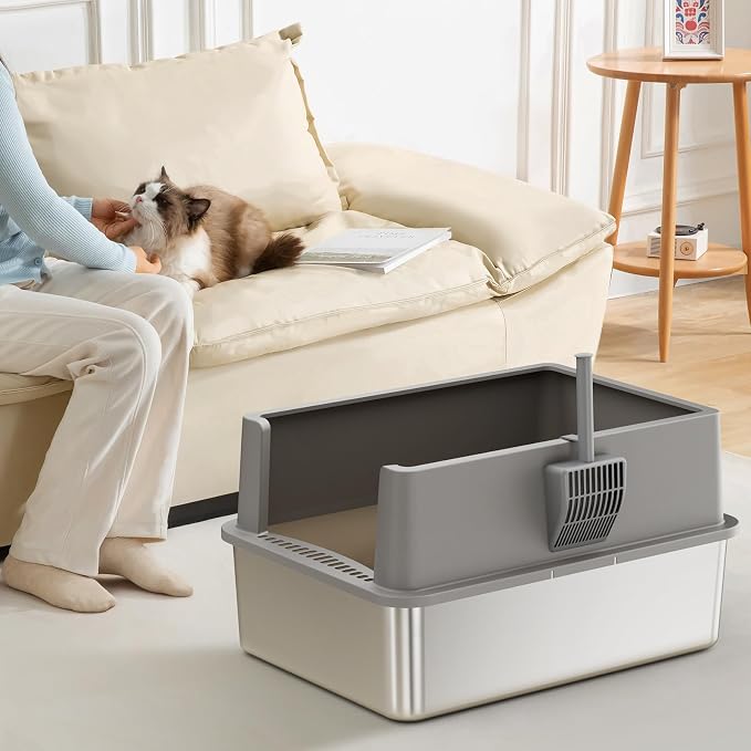 Jotesnew XXXL Stainless Steel Litter Box,28" L*20" W*12.5" H Large Capacity Metal Cat Litter Box for Big & Multiple Cats,Anti-Leakage,Non-Stick Surface for Easy Cleaning,Odor-Resistant,Gray
