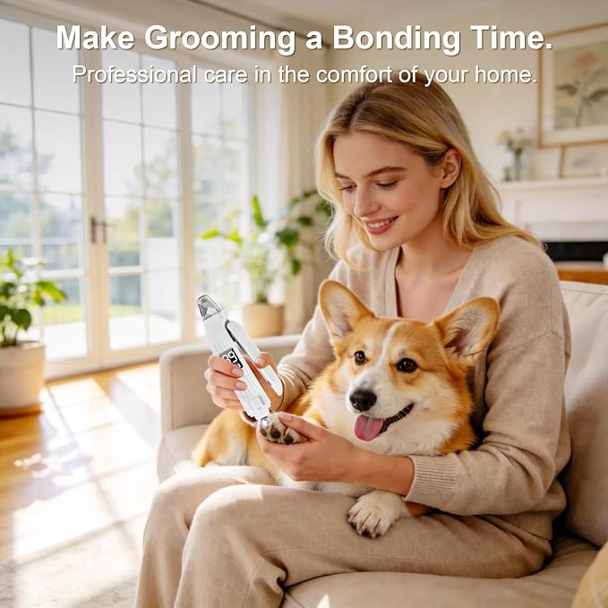Dog Nail Clippers with Light, 2-in-1 Dog and Cat Nail Clipper with Grinder, Quiet Pet Nail Trimmer for Small Medium Large Dogs and Cats, USB Rechargeable