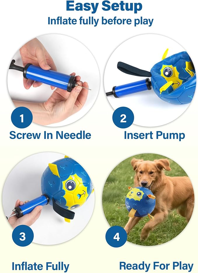Race&Herd 6" Jolly Soccer Ball for Dogs - Tough Durable Dog Ball Toy with Straps, Pet Bouncy Herding Balls for Dogs, Floating Dog Balls with Tags for Water Fetch, BaaBaaBall (Ocean)