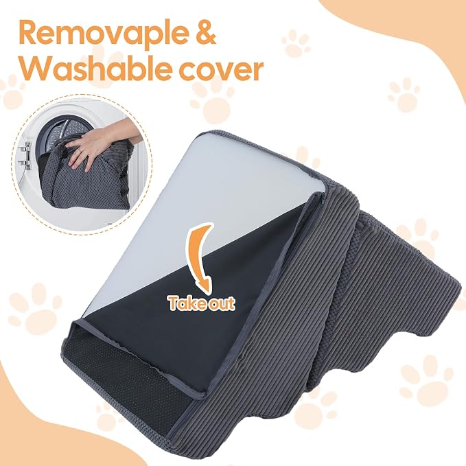 Dog Ramp for Bed, Extra Wide 20" Width Dog Stairs for High Bed, 2 in 1 Pet Steps for Small Dogs, 4-Step Foldable Transformable Large Cats Ramp to Get on Couch, Non-Slip Balanced, Grey