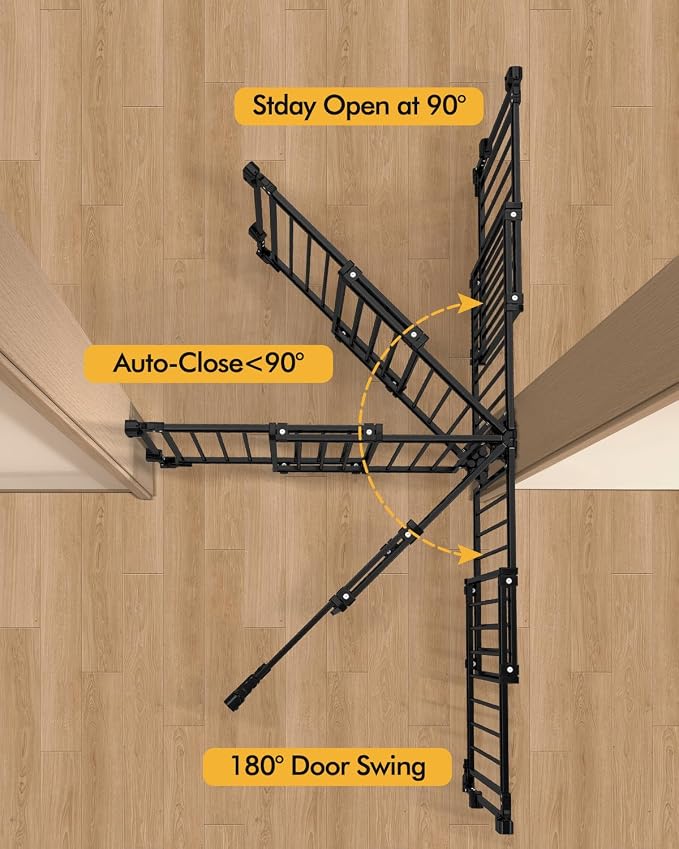 Extra Wide Baby Gate for Doorways 29" Tall Safety Gate for Kids&Pets,Pressure Mounted with Auto Close,Walk-Thru Metal Gate,Adjustable Width 26.4"-43",Indoor Pet Gate for Stairs & Hallways Black