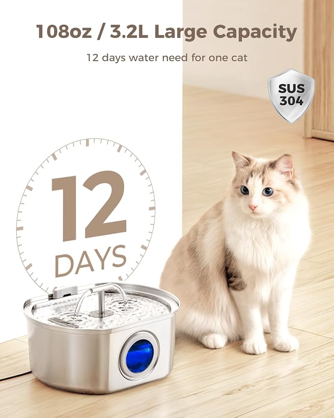 Official 6-Pack Replacement Filters with Pre-Filter Sponges for 108oz/3.2L Automatic Stainless Steel Pet Water Fountain