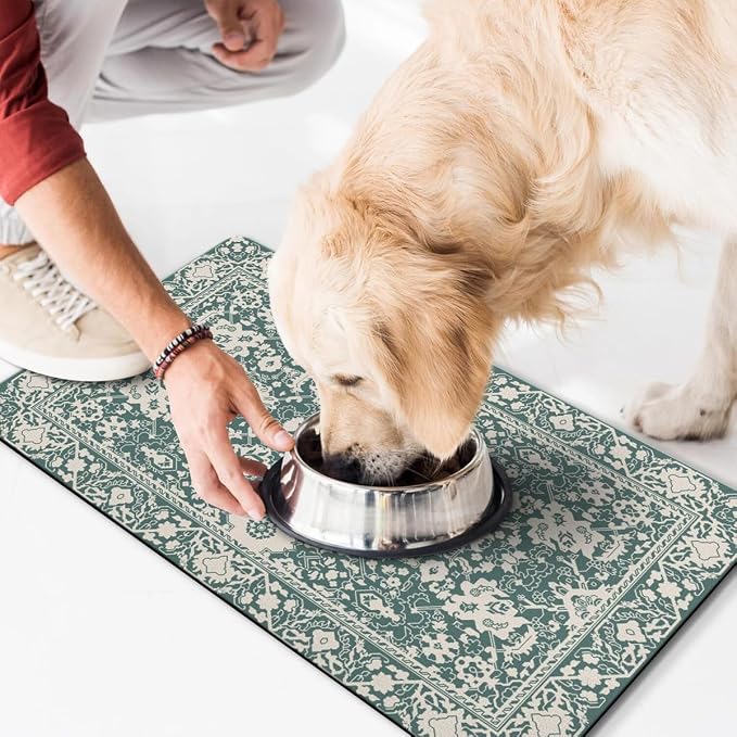 Dog Food Mat for Floors Waterproof Quick Dry Pet Placemat Cat Feeding Bowls Mats for Food and Water, Eco-Friendly Dog Accessories Diatomite Pets Supplies 17" X 30"