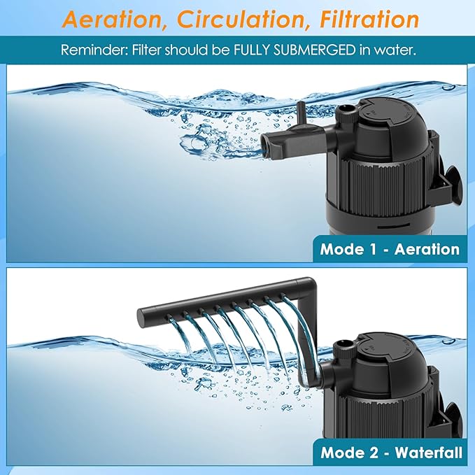 AquaMiracle Aquarium Filter for Green Water, U - V Fish Tank Filters with Timer (4/8/12/24 Hrs), Dual Mode (Aeration/Rainfall) Fish Filter for 10-40 Gallon Tanks, Flow Rate and Direction Adjustable