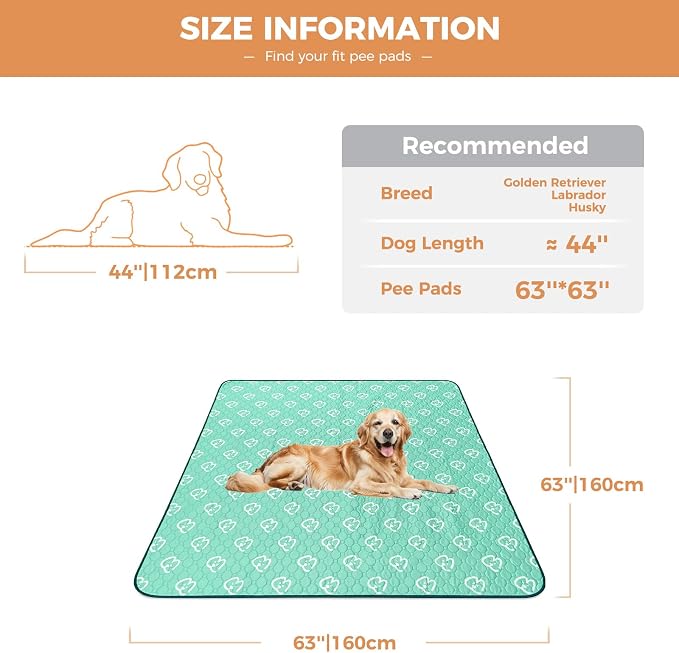 FXW Washable Pee Pads for Dogs, Puppy Pads with Super Absorbent, Specifically Designed for FXW Rollick/Homeplus 24inch 8 Panels Dog Playpen, 63" Square, Green, 1 Pack