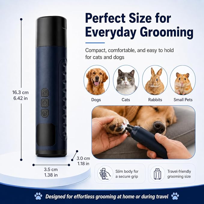 2026 Upgraded Silent Groom Pro Nail Grinder, 6-Speed Dog Nail Grinder with Led Light, Grooming Pro Pet Nail Grinder with 2 Grinding Heads, Pet Nail Trimmers for Small Medium Large Dogs & Cats