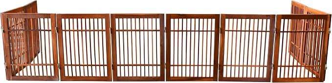 Urnporium Freestanding Wooden Dog Gate Foldable Indoor Pet Gate No Drill Expandable Barrier for Doorways Stairs Hallway Portable Wood Fence for Small Dogs & Puppies (Brown Pet Gate, 10 Panel 24" Tall)