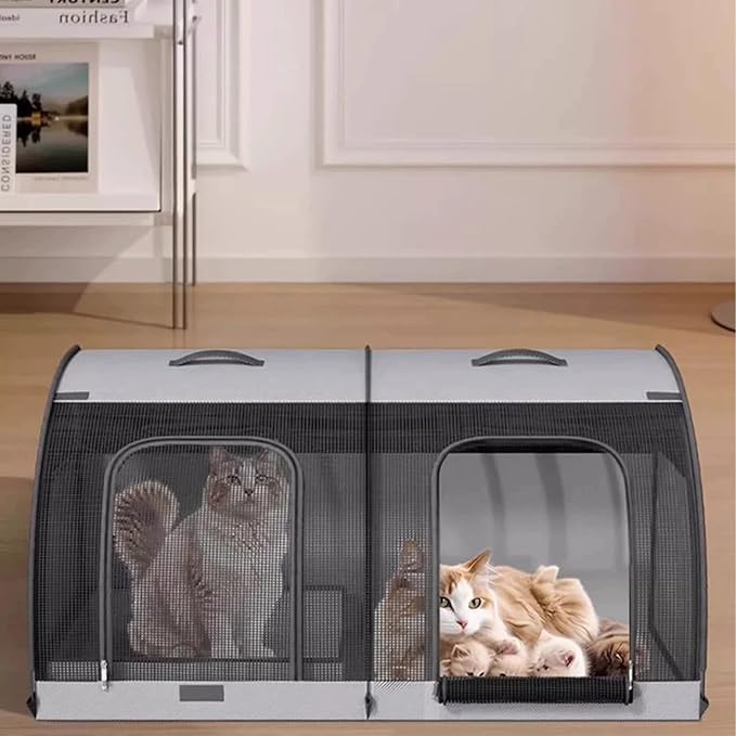 Foldable 2-Door Pet Car Kennel, 39.4" Large Portable Travel Crate with Mesh Windows, Waterproof 600D Oxford Fabric Pet Carrier Up to 55 lbs - Gray