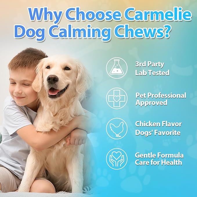 Carmelie Hemp Calming Chews for Dogs, Advanced Dog Calming Treats for Dogs Anxiety and Stress Relief with Valerian Root Chamomile Melatonin- Separation, Barking, Stress & Sleep- 200 ct Chicken Flavor