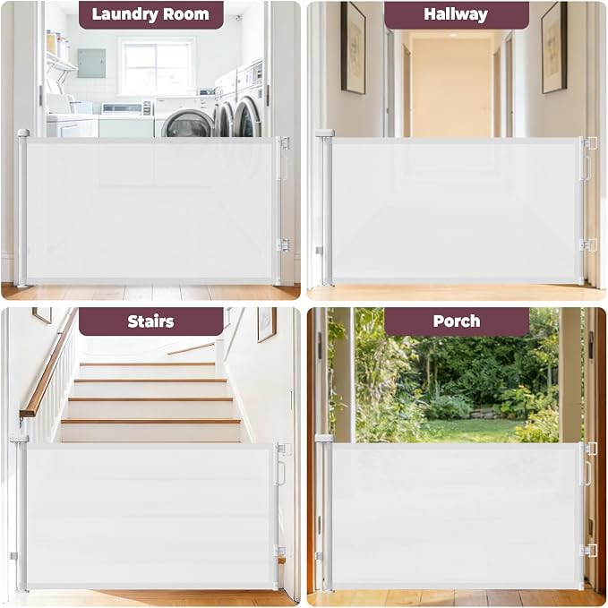 2Pack Retractable Baby Gates for Stairs, 58" Extra Wide Mesh Dog Gate for Doorways, Child Gate for Toddler Pet, Indoor and Outdoor Use, Easy Install, 34" Height, White