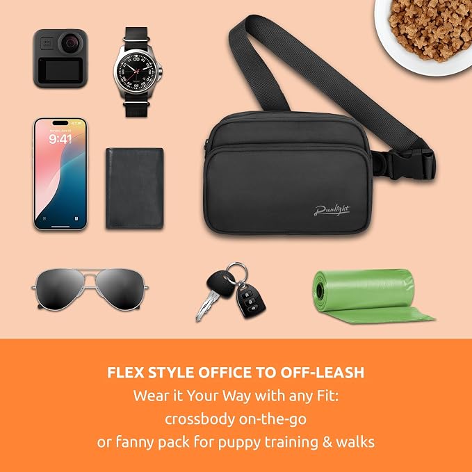 Runlight Dog Training Treat Pouch Fanny Pack,Dog Waist Belt,Dogs Walking Bag Crossbody with Poop Bags,Puppy Treat Bag Training Pouch (Black)