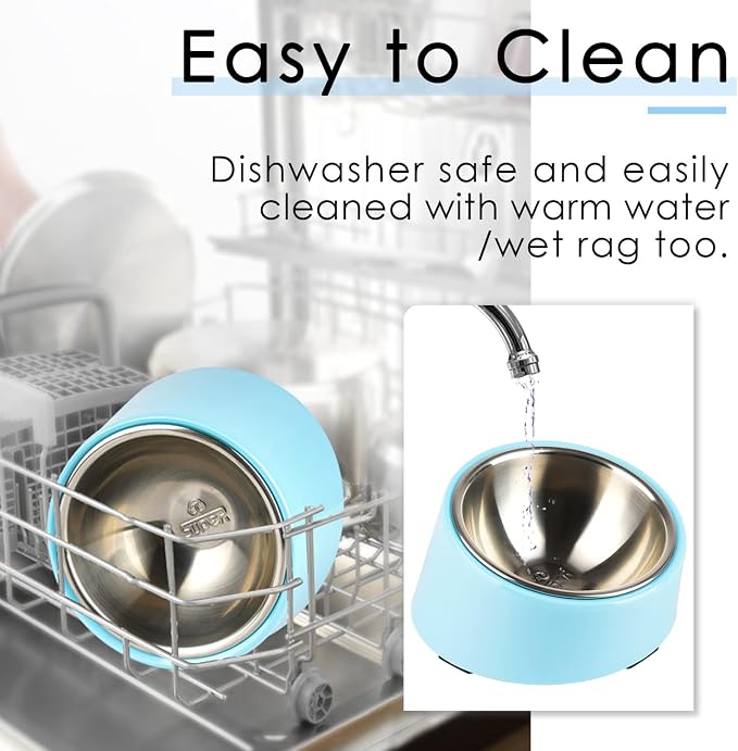 SuperDesign Mess Free 15° Slanted Bowl for Dogs and Cats, Tilted Angle Bulldog Bowl Dog Feeder, Non-Skid & Non-Spill, Easier to Reach Food S/0.5 Cup Blue