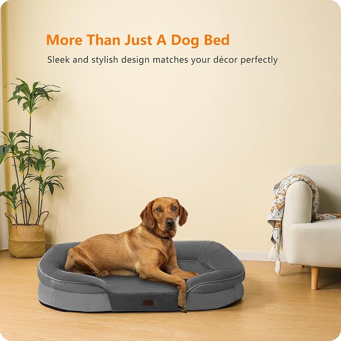 Dwanton Orthopedic Dog Bed for Extra Large Dogs with Gel Memory Foam, Waterproof Dog Sofa, Washable Pet Bed with Four Sided Bolster Cushion, Removable Cover & Non-Slip Bottom, 45", Medium Grey