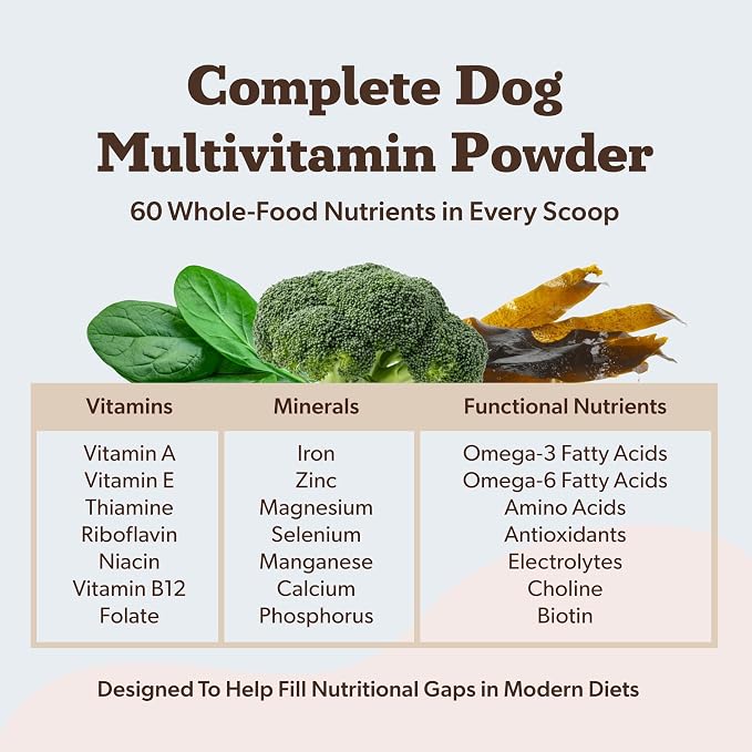 Natural Dog Company Super Greens Food Topper for Dogs, 8oz – Multivitamin & Superfood Powder – Immune, Digestive & Skin & Coat Support – No Fillers or Artificial Preservatives – All Life Stages