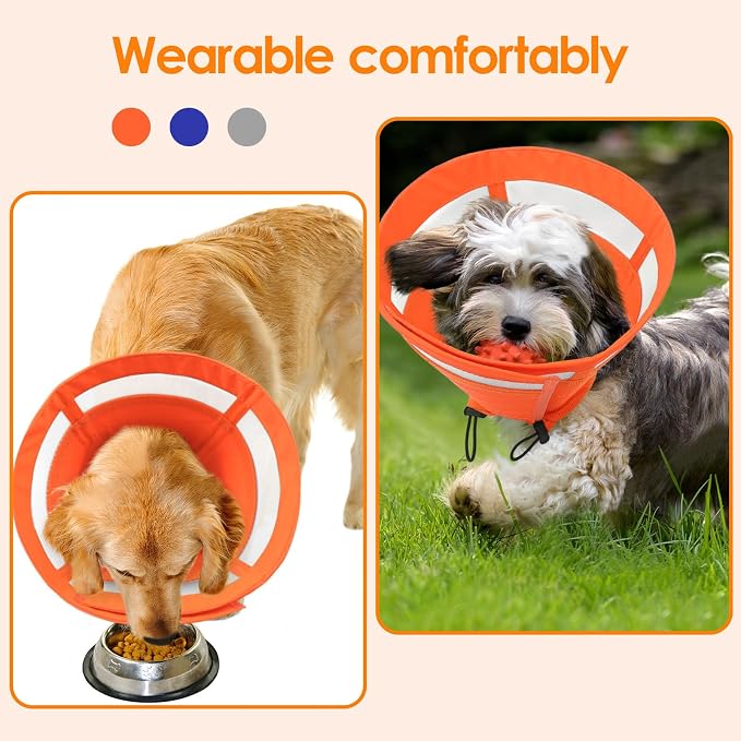 SAWMONG Soft Cone for Dogs – Large Dog Recovery Collar, Adjustable E-Collar to Stop Licking After Surgery (L, Orange)