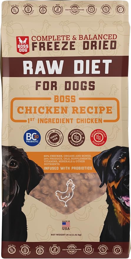 Boss Dog Complete & Balanced Freeze Dried Raw Diet for Dogs, Chicken Recipe, 36 oz Bag