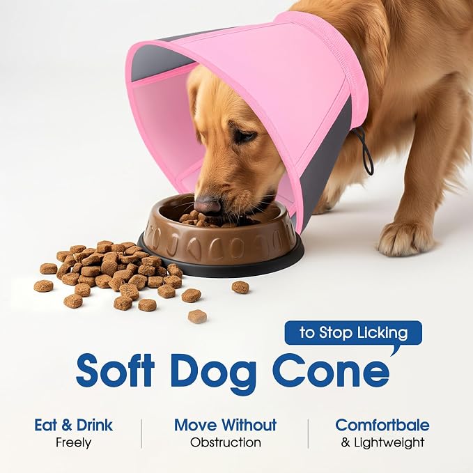 Dog Cones for Large Dogs, Soft Dog Cone to Stop Licking, Adjustable Cone for Dogs After Surgery, Pet Cone Collar Alternative for Wound Healing, Pink X-Large