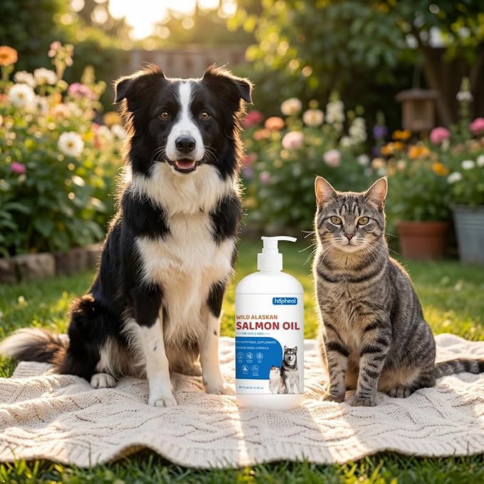 Wild-Caught Salmon Oil for Dogs & Cats - Omega 3 EPA DHA,Fish Oil Liquid Supplement for Skin & Coat Health (32 FLOZ Fish Oil)