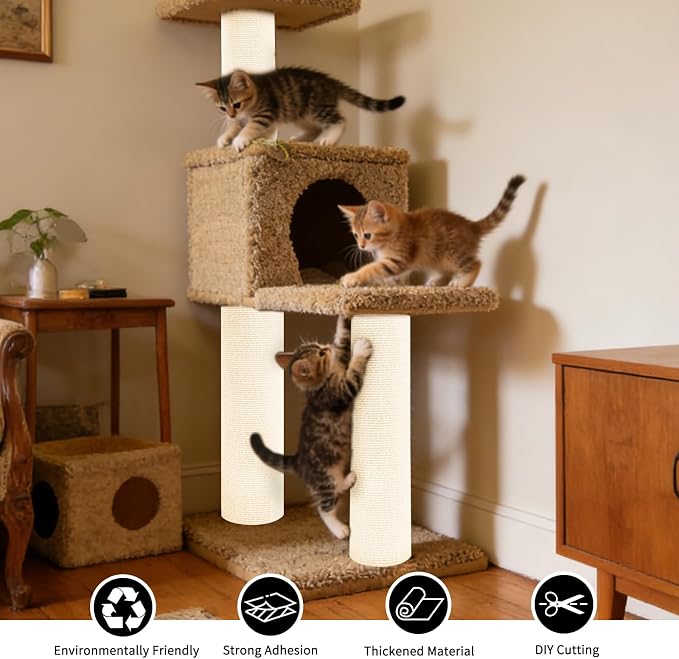 2 Pcs Beige Cat Scratch Mat, 78.7"x15.8" Self-Adhesive Cat Carpet, Trimmable DIY Cat Scratch Pad for Furniture, Couch Protector from Cats, Sofa Protector for Cats, Wall, Cat Tree Replacement Pos