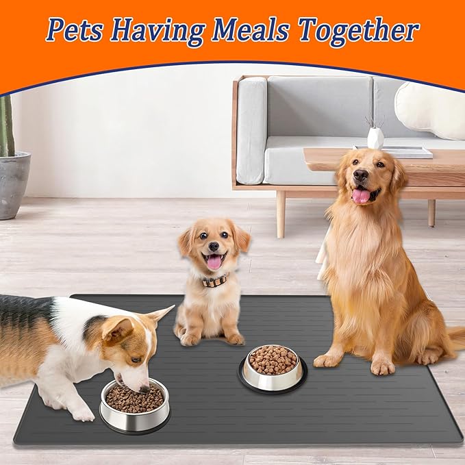 48"x32" Extra Large Pet Food Mat, 1.5MM Super Thick Silicone Dog Mats for Food and Water, XXXL Nonslip Pet Feeding Mats for Floors,Dog Cat Bowl Mat with Raised Edges, Black