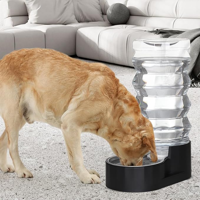RIZZARI Black 9L Dog Water Dispenser with Stainless Steel Bowl - Advanced Filter for Urinary Health, Auto Gravity Flow, Spill-Resistant with Waterproof Mat, for Multi-Dog Homes & Garage/Balcony