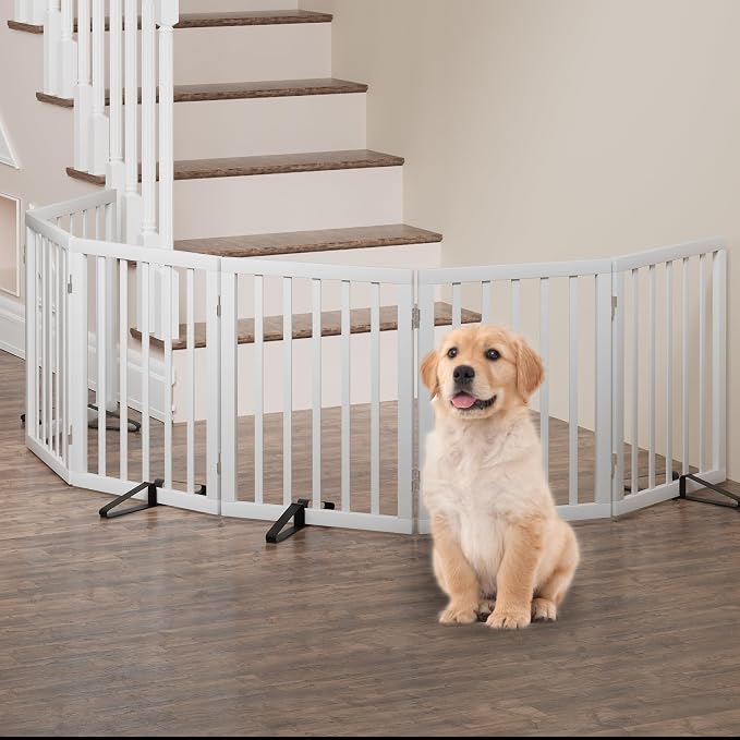 Dog Gate, Freestanding Dog Gates for Doorways, Foldable Dog Gate Indoor, Pet Gates for Doorways Bedroom, Puppy Gate with Metal Support Feet, Room Divider 6 Panels (White)