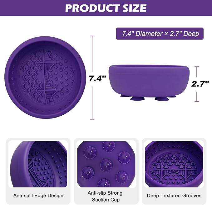 Slow Feeder Dog Bowls for Cats, Silicone Puzzle Pet Anxiety Relief Lick Mat | 2 cups,food-grade BPA free, strong suction,dishwasher safe,small medium large breeds , dry wet frozen food,slow down eating