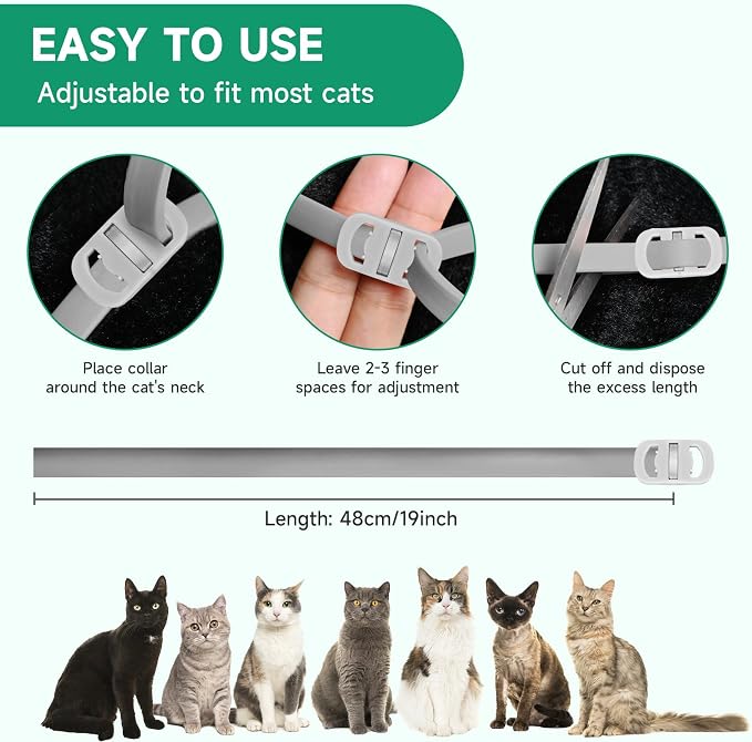 4 Pack Cat Flea Collars, Cat Flea and Tick Treatment, 32 Months Protection Flea and Tick Prevention for Cats, Waterproof Flea Collar for Cats, One Size Fits All for All Breeds, Grey