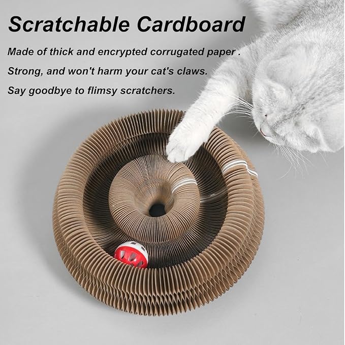 Kitty Curls Cat Toy,Cardboard Cat Scratcher,Magic Organ Cat Toy,Foldable Recyclable Cat Accordion Toy for Indoor Cat Playing,Interactive Scratch Pad with Toy Ball(1pc)