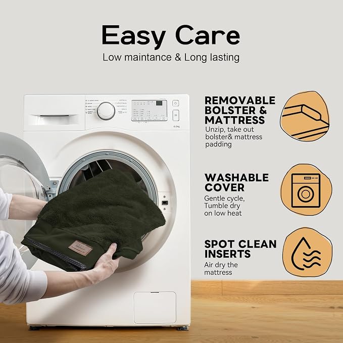 Large Dog Bed Orthopedic Washable - XXL Large Big Dogs - Waterproof with Removable Cover - Memory Foam - Beds Bolster Pet - Dogs Couch Sofa Bed - Outpost Olive Dog Beds