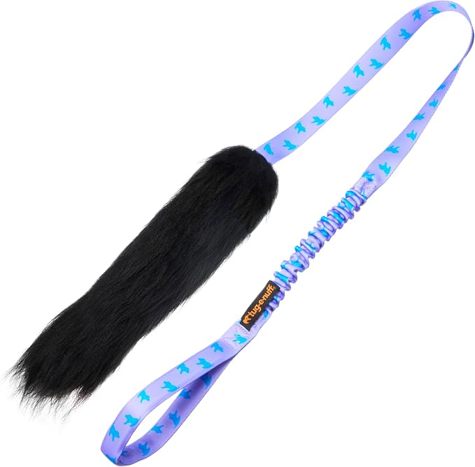 Tug-E-Nuff | Sheepskin Bungee Chaser Dog Tuy Toy for Reaching Recall (Lilac Blue Pattern)