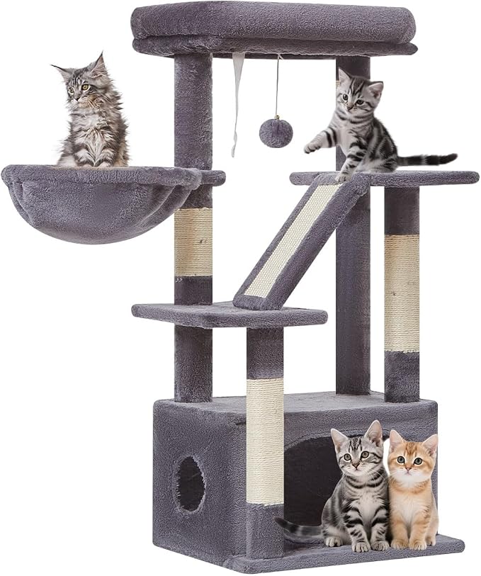 Taoqimiao Cat Tree,38.5-Inch Cat Tower for Indoor Cats,Suitable for Kittens with Luxurious cat condo, Adjustable Baskets and Luxurious Perch MS029SG Smoky Gray