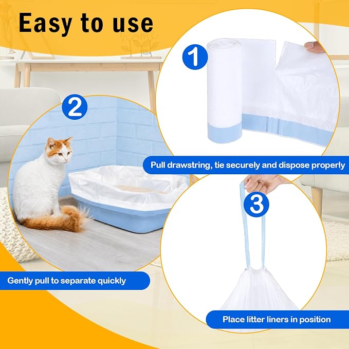 160 Count Drawstring Cat Litter Box Liners, Durable Cat Litter Bags Compatible with Meowant MW-SC01/SC02/SC09/LR01/LR02 Self-Cleaning Litter Box, 18"x12.6"