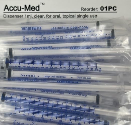 Elimedical 1ml Oral Syringe, Slip Tip, Without Needle, for Medication or Liquid Dispension, 1cc (1ml), 100 per Box, Clear, 01PC