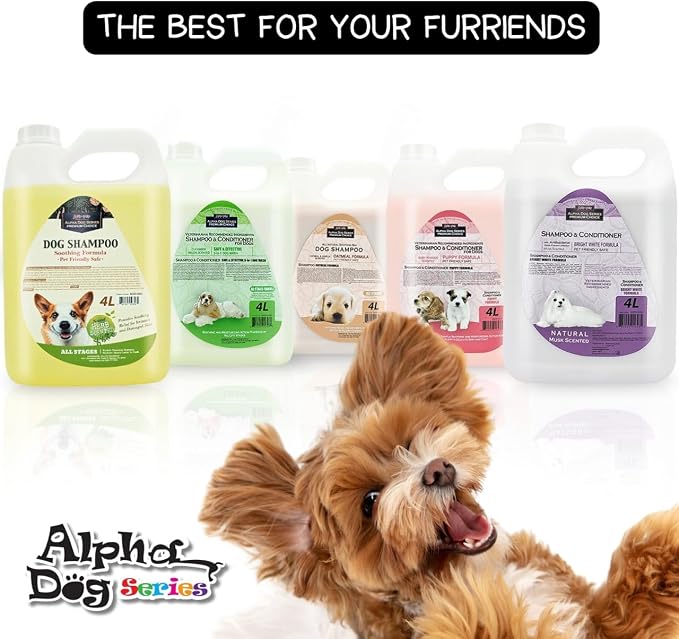 Bright White Natural Whitening Dog Shampoo and Conditioner for Dogs with Aloe Vera, pH Balanced Dog Shampoo and Conditioner Set, Tear-Free for Sensitive Skin, 4L (1Gallon)