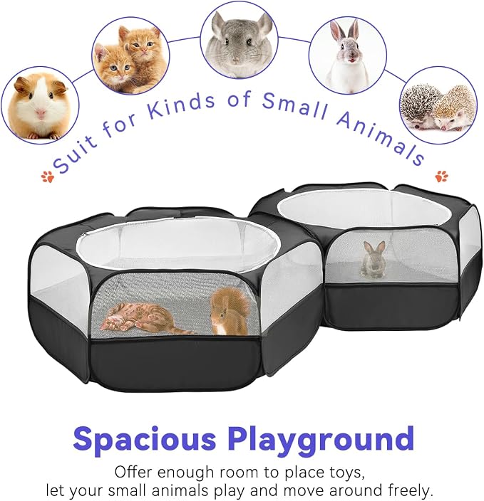 Pawaboo Small Animals Playpen, Portable Chicken Coop Run Large Chick Brooder with Zipper Splicing, Pop Up Pet Enclosure Cat Tent for Guinea Pig Bunny Puppy Indoor Outdoor, Black