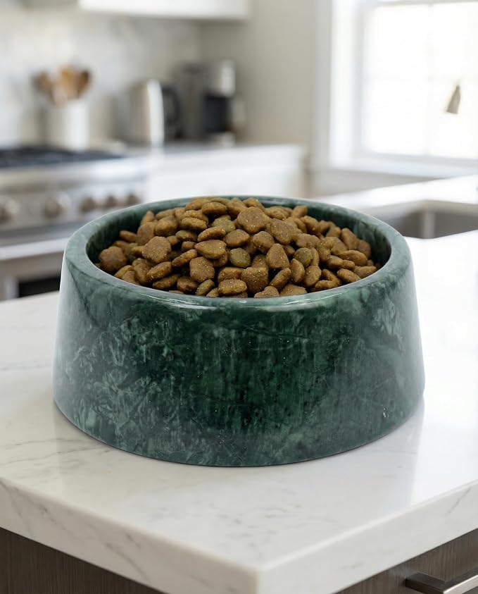 OOBOOB Natural Marble Dog Bowls, Heavy Non-Skid Dog Food Bowl & Dog Water Bowl with Unique Veining, Modern Stylish Pet Feeding Bowl for Small to Medium Dogs & Cats