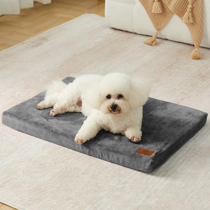 LIORCE Dog Bed for Small Dogs - Puppy Dog Crate Pad with Removable Washable Cover and Waterproof Lining - Memory Foam Dogs Kennel Mat - Reversible Pet Bed (Cool & Warm), 24 x 18, Dark Grey