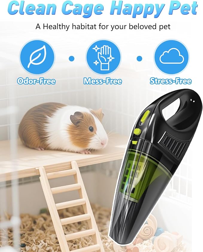 Guinea Pig & Rabbit Poop Vacuum: Extended Capacity Cordless Cleaner for Pet Cages – Tackle Daily Messes of Guinea Pig, Bunny, Bird, Reptile & Other Small Animals - Black
